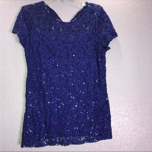 Sequin Lace Short-Sleeve Shirt in Royal Blue